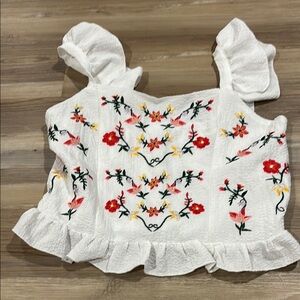 Floral Embroidered White Top